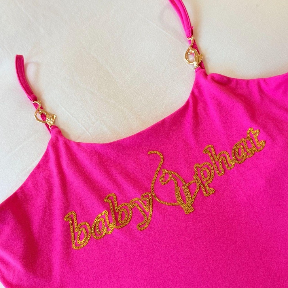 Baby Phat Hot Pink Gold Sequin Logo Cami Top XL McBling Y2K Camisole